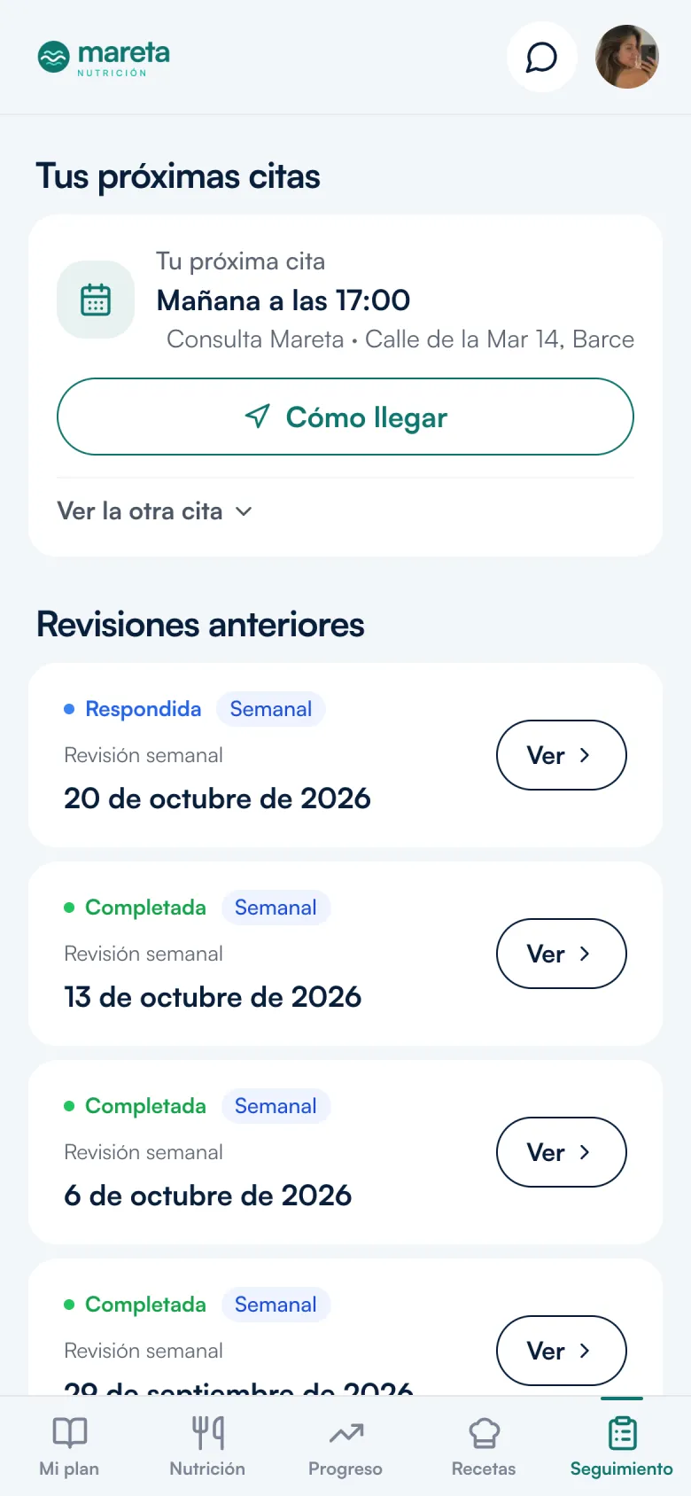 App del paciente: próximas citas y revisiones